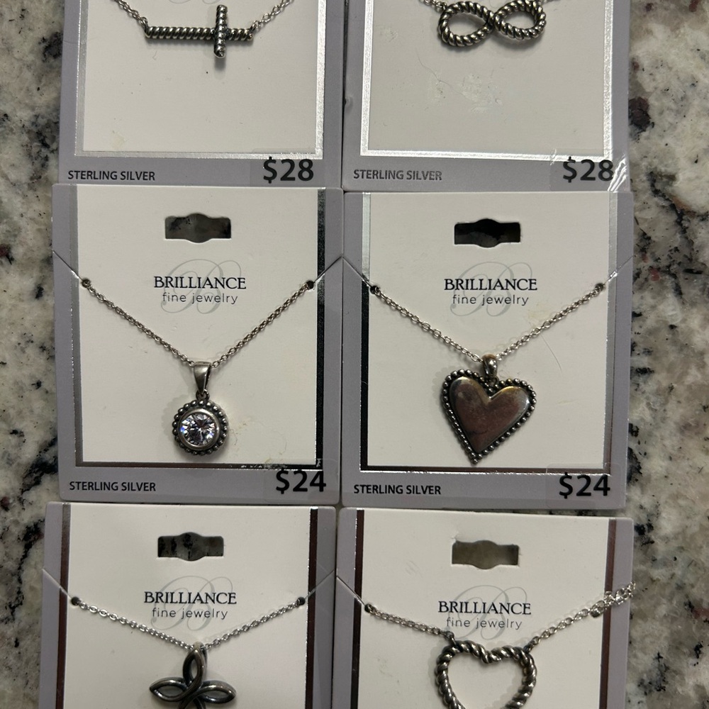 6 Sterling Silver Charm Necklaces Carded‎ .925 STOCKING STUFFERS CHRISTMAS